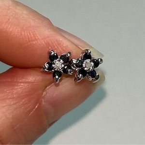Adorable Blue Sapphire Diamond Sterling Silver Flower Earrings